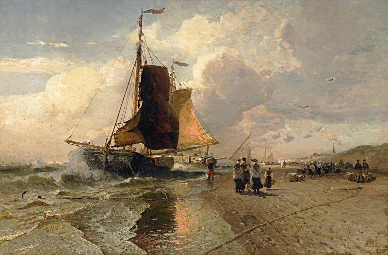 Emil Neumann Fischmarkt am Strand vor Scheveningen oil painting picture